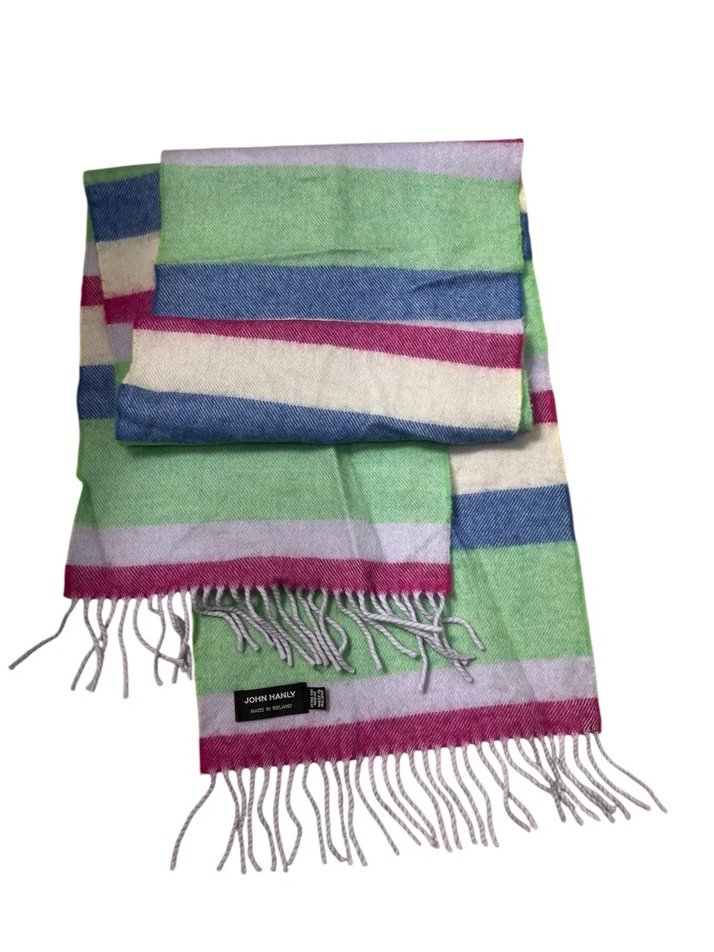 John Hanly Ireland extra fine merino wool colorful pastel stripes winter scarf